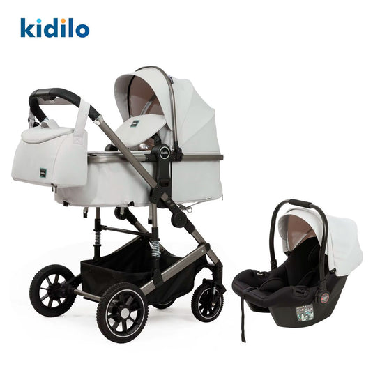 Coche A10 tipo moisés con portabebés y pañalera a juego, ajustable como paseador, hecho en material de alta calidad, acabados de lujo - Kidilo