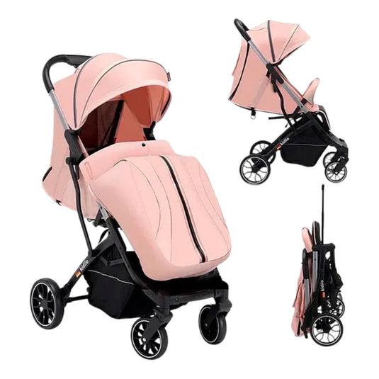 Coche paseador con plegado estilo maleta, espaldar ajustable, con freno de ruedas traseras, capota desplegable para cubrirlo del sol, y cubrepiés desmontable - Kidilo