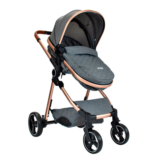 Coche multifuncional moisés y paseador para bebé, apto para bebés desde los 0 meses hasta 3 años aprox, cubrepiés, manijas en cuerina, canasta multiusos - Priori