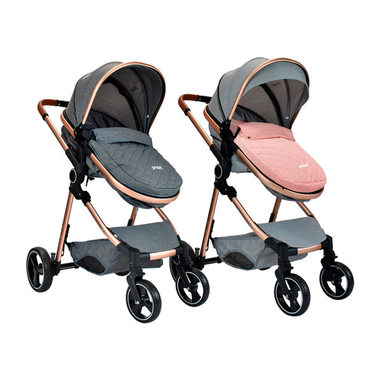 Coche multifuncional moisés y paseador para bebé, apto para bebés desde los 0 meses hasta 3 años aprox, cubrepiés, manijas en cuerina, canasta multiusos - Priori