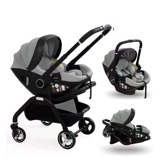 Coche portabebés 3 en 1 con sistema plegable, espacio amplio y cómodo, barra de empuje ajustable, capota plegable, diseño moderno, hecho en materiales de alta calidad - Kidilo