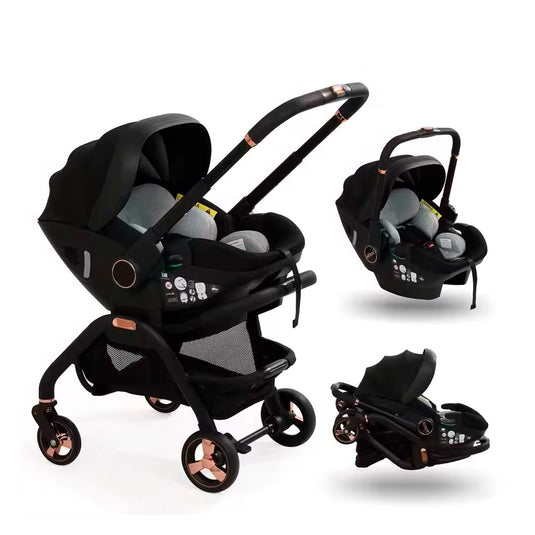 Coche portabebés 3 en 1 con sistema plegable, espacio amplio y cómodo, barra de empuje ajustable, capota plegable, diseño moderno, hecho en materiales de alta calidad - Kidilo