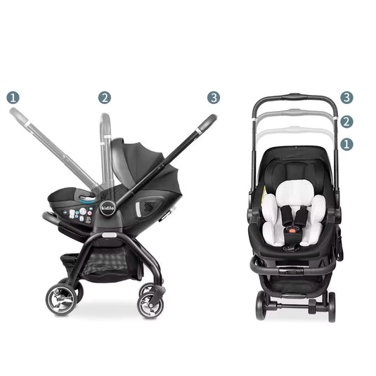 Coche portabebés 3 en 1 con sistema plegable, espacio amplio y cómodo, barra de empuje ajustable, capota plegable, diseño moderno, hecho en materiales de alta calidad - Kidilo