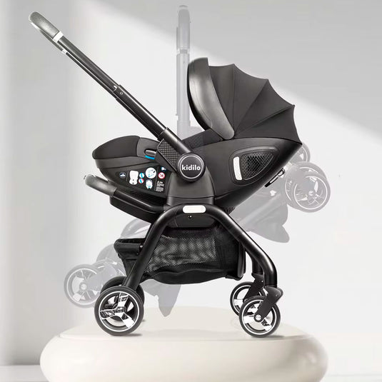 Coche portabebés 3 en 1 con sistema plegable, espacio amplio y cómodo, barra de empuje ajustable, capota plegable, diseño moderno, hecho en materiales de alta calidad - Kidilo