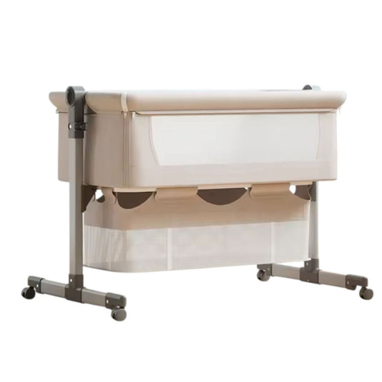 Cuna Colecho de altura ajustable con canasta y mosquitero, cuenta con ruedas con bloqueo de seguridad, material resistente y transpirable