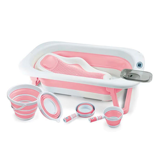 Set bañera con termómetro, soporte para jabón, balde y regadera, plegado compacto para facilitar su guardado, con soporte para el bebé, accesorios incluidos - Toimoys