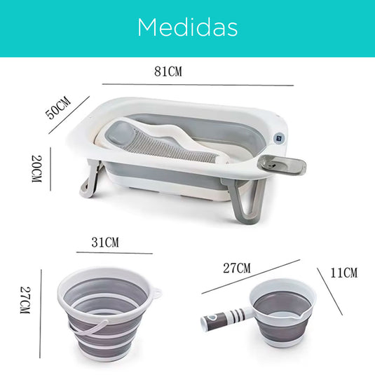 Set bañera con termómetro, soporte para jabón, balde y regadera, plegado compacto para facilitar su guardado, con soporte para el bebé, accesorios incluidos - Toimoys