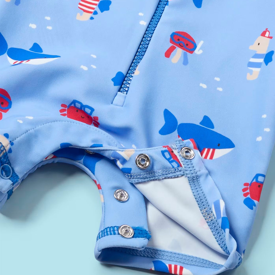 Vestido de baño en conjunto para recién nacido, con gorro niño y diseño estampado azul - Mayoral