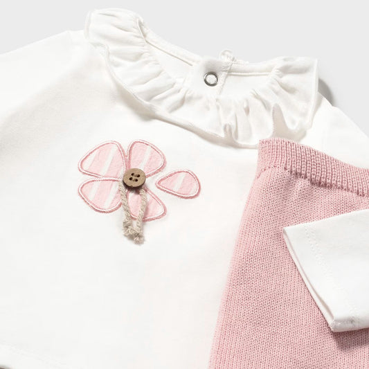 Conjunto 3pz tejido para recién nacido, camiseta manga larga, buzo tejido con detalle bordado, pantalón tejido en algodón hipoalergénico - Mayoral