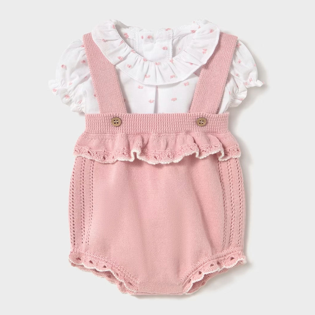 Conjunto blusa con bolero florecitas Overall tejido, set 2oz blusa material transpirable y Overall tejido 100% algodón suave hipoalergénico - Mayoral