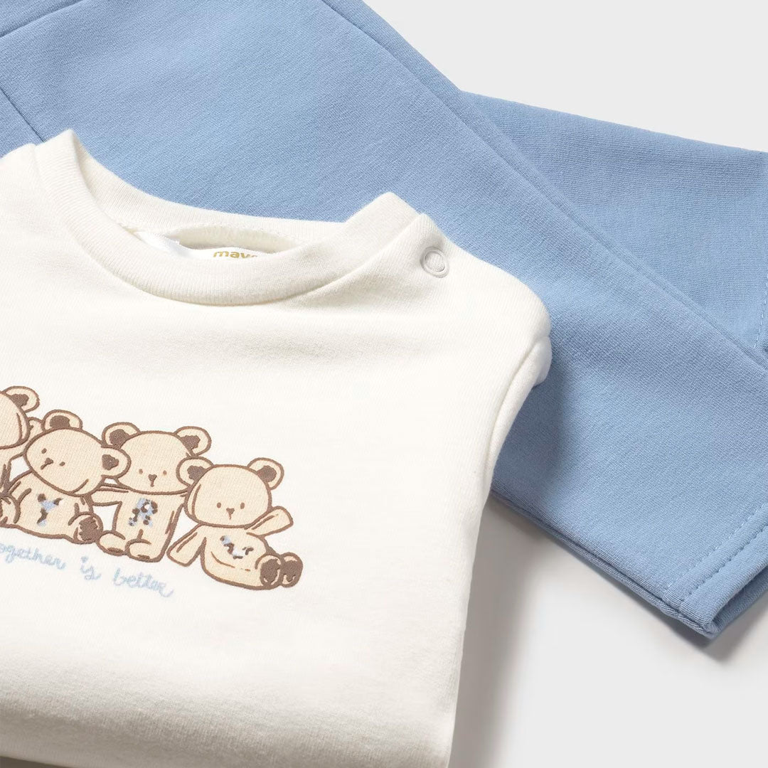 Conjunto 3pz con chaleco leopardo azul, sudadera de manga larga, cuello con capucha, adorno de orejitas, cuello redondo con diseño adorno estampado - Mayoral