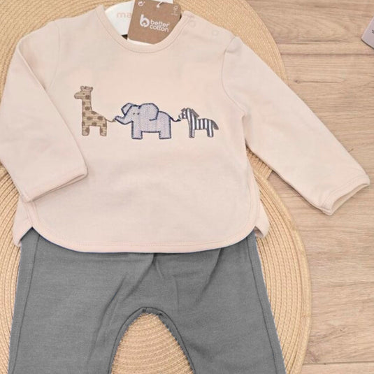Conjunto de 2pz con diseño estampado buzo y pantalón para bebé, tonos tierra, sudadera de manga larga, cuello redondo, botones a presión en el hombro para facilitar la puesta de la prenda, pantalón con cinturilla elástica - Mayoral
