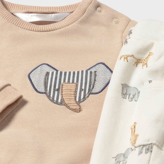 Conjunto de 2pz con diseño estampado buzo y pantalón para bebé, tonos tierra, sudadera de manga larga, cuello redondo, botones a presión en el hombro para facilitar la puesta de la prenda, pantalón con cinturilla elástica - Mayoral