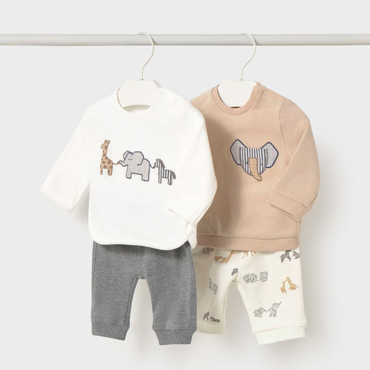 Conjunto de 2pz con diseño estampado buzo y pantalón para bebé, tonos tierra, sudadera de manga larga, cuello redondo, botones a presión en el hombro para facilitar la puesta de la prenda, pantalón con cinturilla elástica - Mayoral
