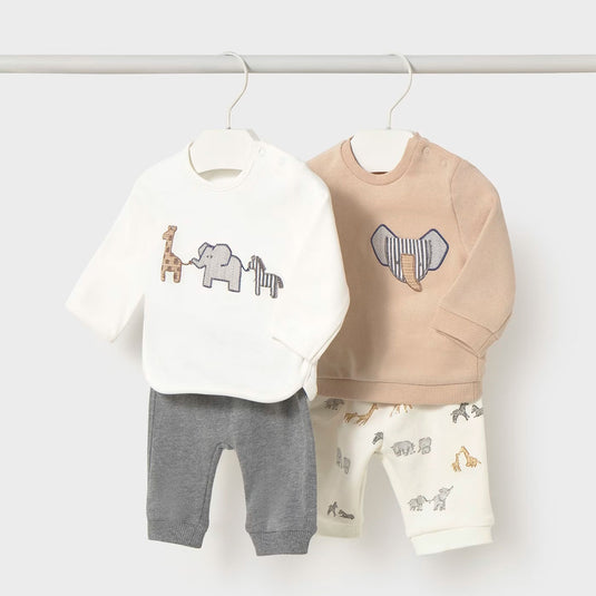 Conjunto de 2pz con diseño estampado buzo y pantalón para bebé, tonos tierra, sudadera de manga larga, cuello redondo, botones a presión en el hombro para facilitar la puesta de la prenda, pantalón con cinturilla elástica - Mayoral