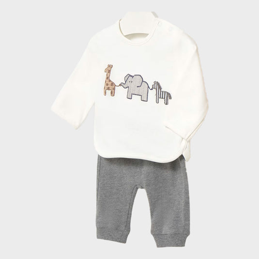 Conjunto de 2pz con diseño estampado buzo y pantalón para bebé, tonos tierra, sudadera de manga larga, cuello redondo, botones a presión en el hombro para facilitar la puesta de la prenda, pantalón con cinturilla elástica - Mayoral