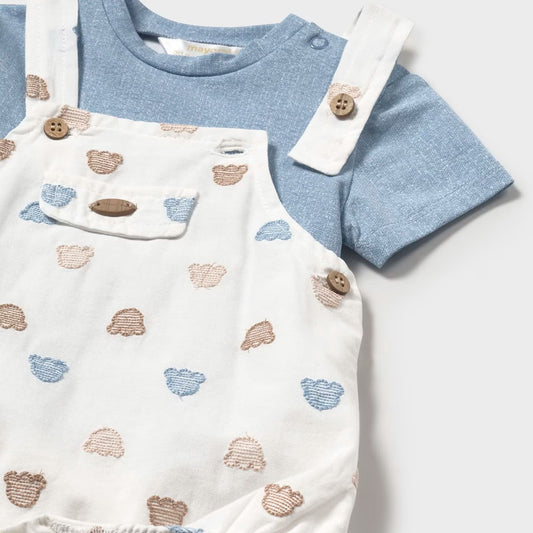 Conjunto 2pz con overall blanco estampado Ositos, con botones a presión en la entrepierna, tejido 100% algodón, bajo elástico para un mejor ajuste, estampado decorativo de ositos - Mayoral