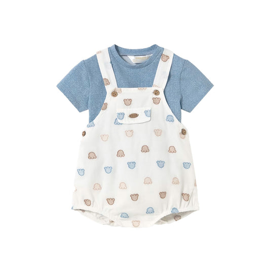 Conjunto 2pz con overall blanco estampado Ositos, con botones a presión en la entrepierna, tejido 100% algodón, bajo elástico para un mejor ajuste, estampado decorativo de ositos - Mayoral