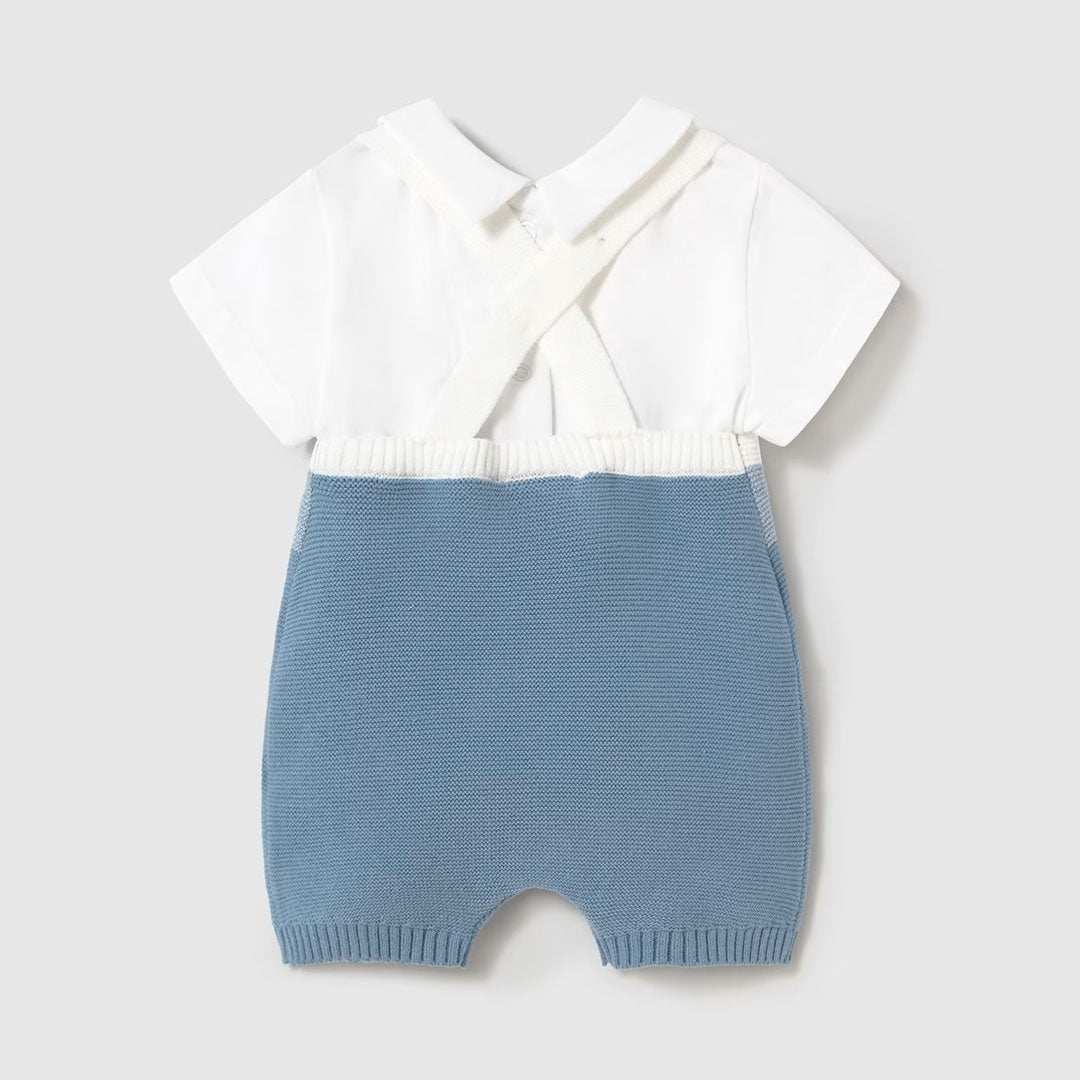 Conjunto camiseta con cuello y Overall tejido, camiseta blanca hecha en tela ligera, Overall tejido con detalles bordados hecho 100% algodón - Mayoral