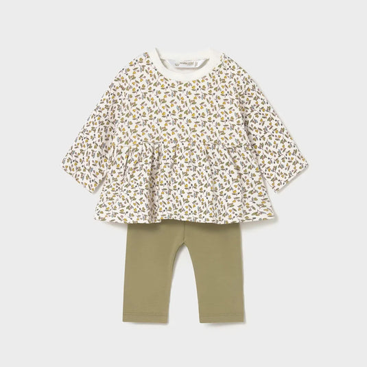 Conjunto 2pz de blusa con pantalon diseño estampado, cuello redondo, cierre con botones a presión en la parte posterior, pantalón tipo legging para recién nacida - Mayoral