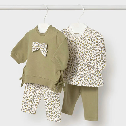 Conjunto 2pz de blusa con pantalon diseño estampado, cuello redondo, cierre con botones a presión en la parte posterior, pantalón tipo legging para recién nacida - Mayoral