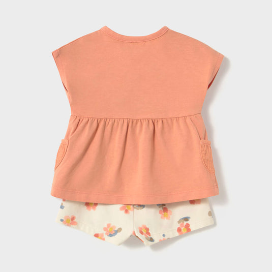 Conjunto 2pz blusa manga corta y short estampado, set de una blusa y un pantalón corto a juego, hechos en tela suave, con divertido diseño de florecitas - Mayoral