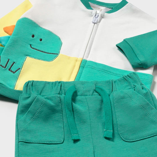 Conjunto 3pz con buzo estampado Dinosaurio y pantalón para bebé, set de camiseta amarilla con estampado Dino, buzo con cierre, pantalón hecho en algodón - Mayoral