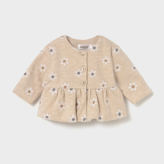 Conjunto 3 piezas buzo con bolero y flores, chaqueta de manga larga, cuello redondo, cierre con botones en la parte delantera - Mayoral