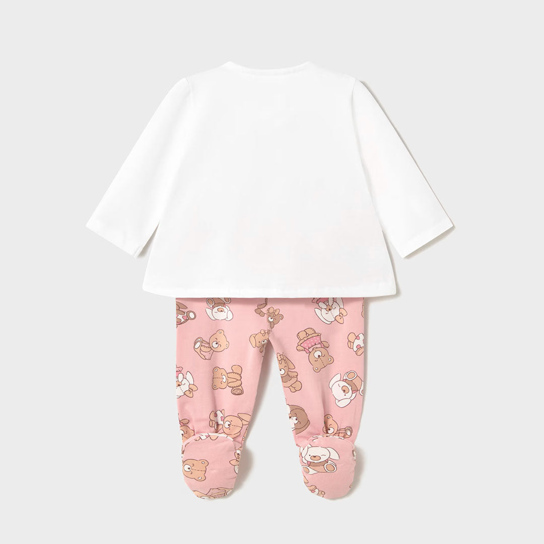 Conjunto 2pz manga larga pantalón rosa ositos, cierre lateral con botones a presión, diseño estampado, pantalón con cinturilla elástica - Mayoral