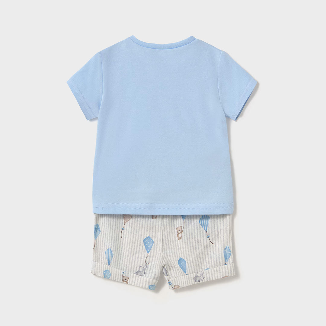 Conjunto camiseta y short para bebé diseño de cometas, hecho en tela ligera y transpirable, con bolsillo, pantalón corto con diseño estampado - Mayoral