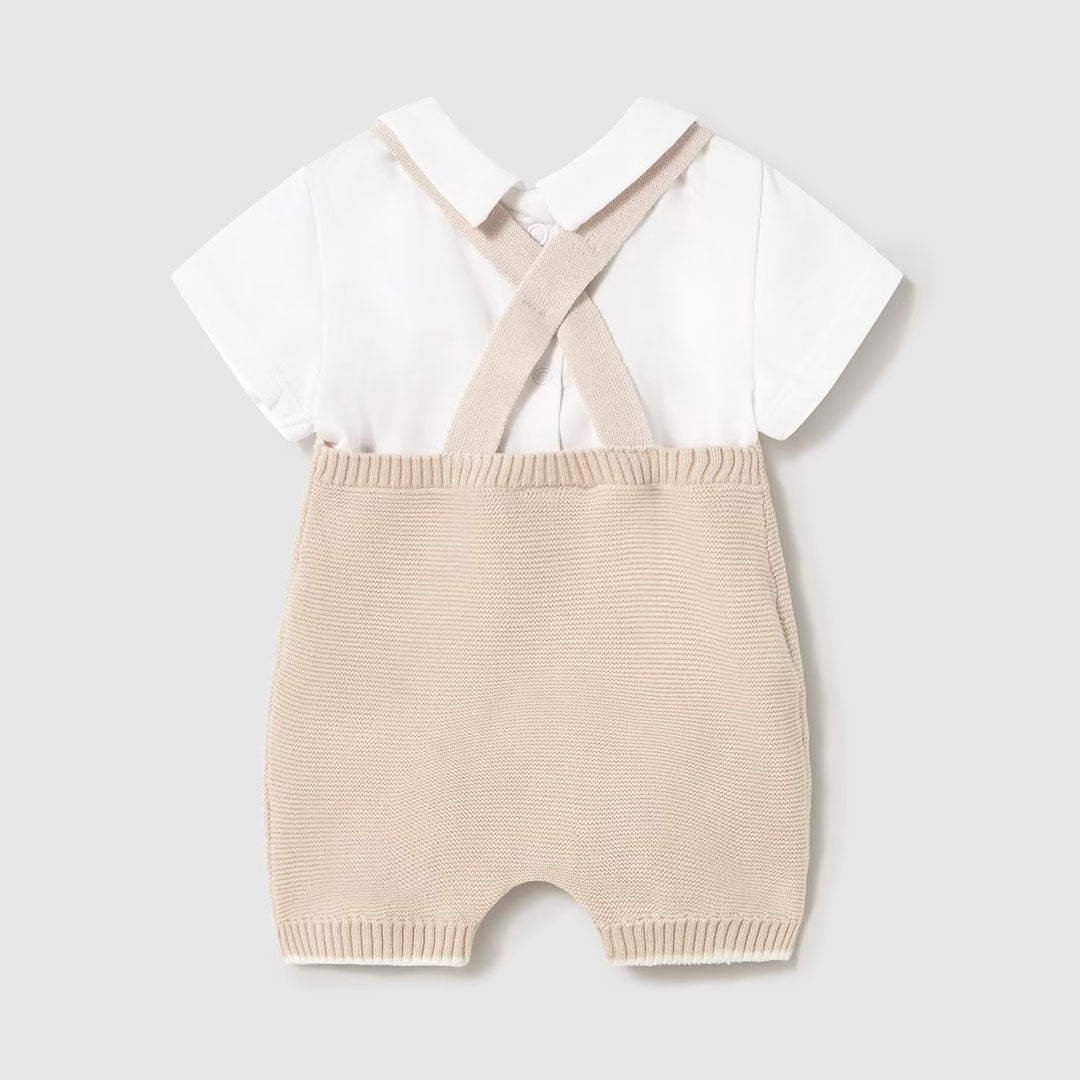 Conjunto camiseta blanca con cuello y Overall tejido, camiseta en tela ligera y suave, Overall en algodón con ajuste por botones - Mayoral