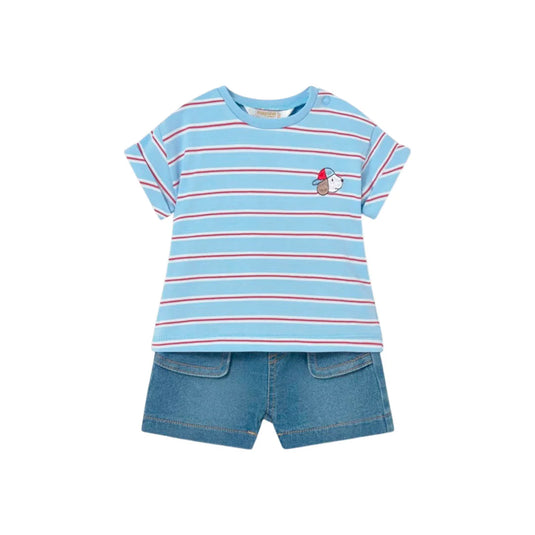Conjunto 2 piezas camiseta a rayas con short denim - Mayoral