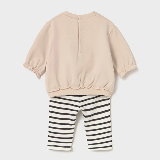 Conjunto de sudadera y pantalón largo para recién nacida, Sudadera de manga larga para recién nacida, cuello redondo, botones a presión en el hombro para facilitar la puesta de la prenda, pantalón tipo legging con cinturilla elástica con cordón - Mayoral