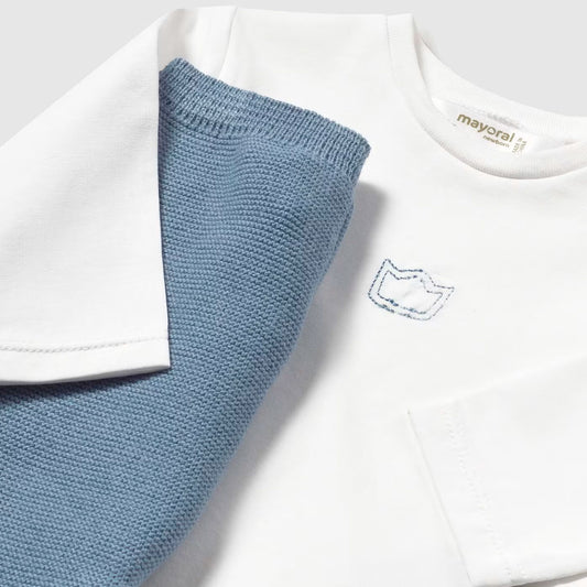Conjunto 3pz buzo y pantalón tejido para recién nacido, camiseta manga larga suave y ligera, buzo en algodón tejido con detalles bordados - Mayoral