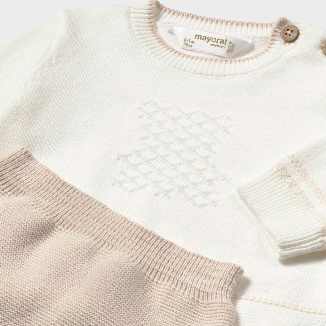 Conjunto tejido manga larga para recién nacido, pantalón con pies cerrados, con detalles bordados, talla pequeña para primer día - Mayoral