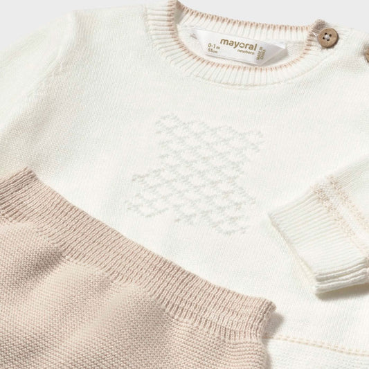Conjunto tejido manga larga para recién nacido, pantalón con pies cerrados, con detalles bordados, talla pequeña para primer día - Mayoral