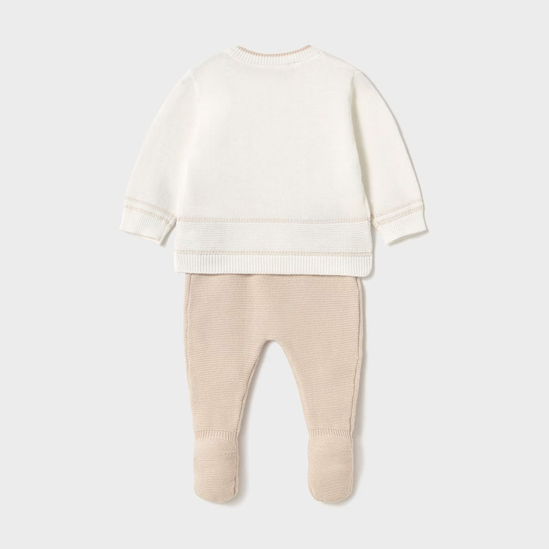 Conjunto tejido manga larga para recién nacido, pantalón con pies cerrados, con detalles bordados, talla pequeña para primer día - Mayoral