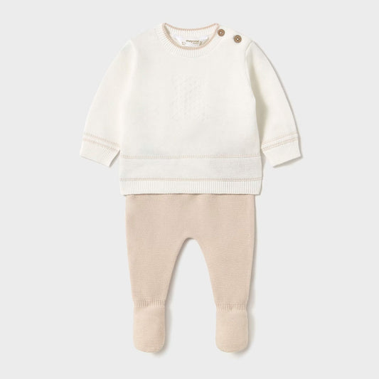 Conjunto tejido manga larga para recién nacido, pantalón con pies cerrados, con detalles bordados, talla pequeña para primer día - Mayoral