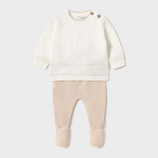 Conjunto tejido manga larga para recién nacido, pantalón con pies cerrados, con detalles bordados, talla pequeña para primer día - Mayoral