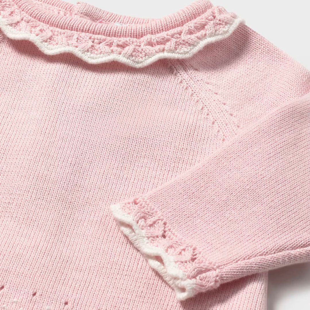 Conjunto tejido 3pz con calzón y medias para bebé, de manga larga, cuello redondo con detalles, cierre con botones en la espalda, pantalón short tipo braguita con cinturilla elástica - Mayoral