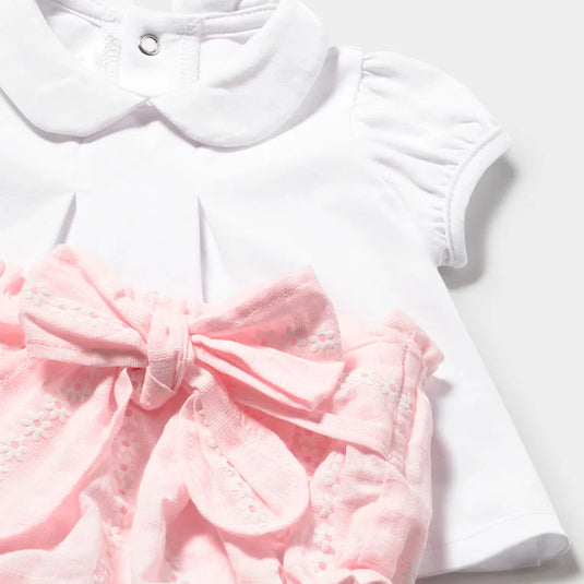 Conjunto buzo tejido rosa y cubrepañal con moño - Mayoral