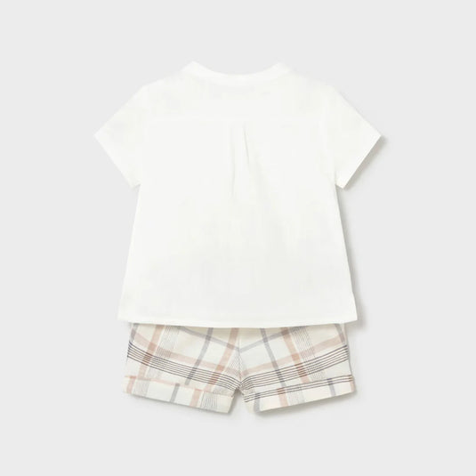 Conjunto camisa manga corta blanca y short a cuadros - Mayoral