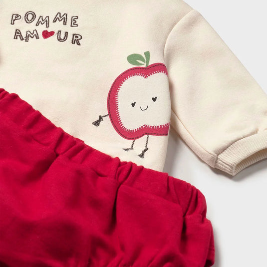 Conjunto 3pz con chaleco estampado de manzanitas, sudadera de manga larga, cierre con botones, chaleco sin mangas con capucha, cierre delantero con cremallera, forro interior enguatado de gran ligereza para un mejor aislamiento térmico - Mayoral