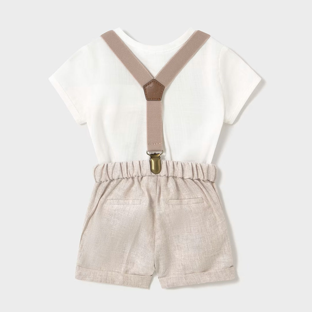 Conjunto short con tirantes y camisa recién nacido, hecho en tela ligera y transpirable, tirante de ajuste con hebilla - Mayoral