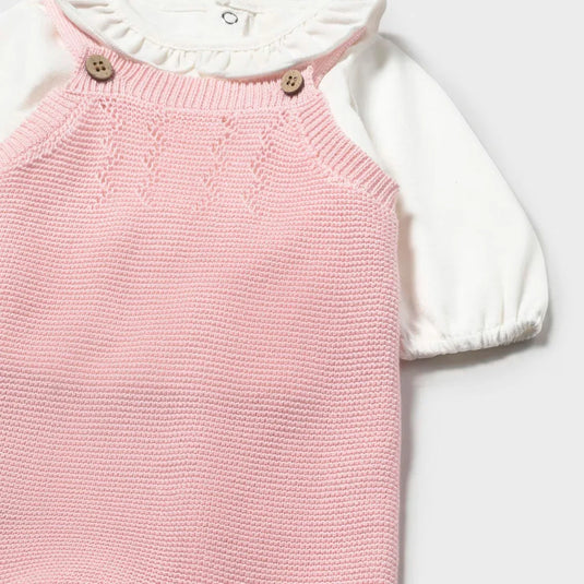 Conjunto 3pz tejido con overall para bebé, cuello redondo, cierre con botones en la parte delantera, cuello redondo con volante, diseño overall con tirantes - Mayoral