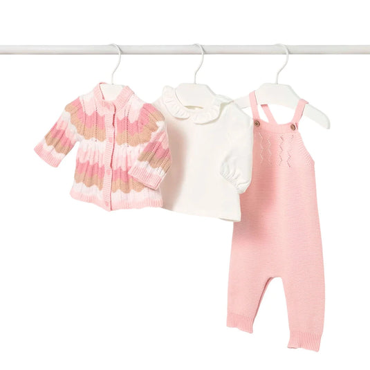 Conjunto 3pz tejido con overall para bebé, cuello redondo, cierre con botones en la parte delantera, cuello redondo con volante, diseño overall con tirantes - Mayoral