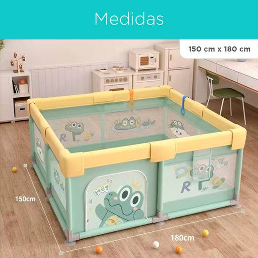 Corral de juegos multifuncional Sencillo para bebés y niños, material antideslizante, puertas de seguridad y un paquete de pelotitas