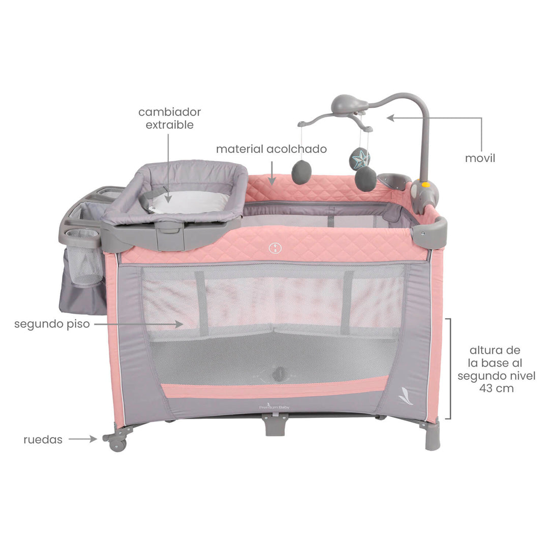 Cuna corral con cambiador extraíble, plegable fácil de llevar y convertible a corral de juegos - Premium Baby Toronto