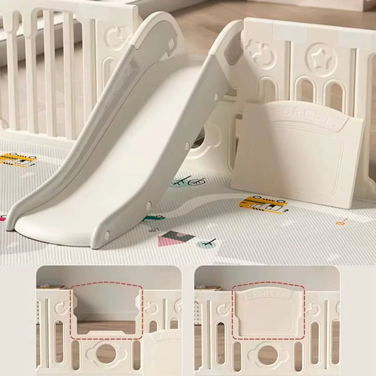 Centro de juego con diseño en corral para bebés, espacio de entretenimiento seguro de gran tamaño, casita tipo tienda, columpio, resbaladero con escalera, organizador para juguetes, hecho en material resistente