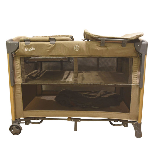 Corral colecho con cambiador y moisés, sistema plegable con bolsa viajera, con ruedas traseras para fácil movimiento, cambiador ajustable a la estructura, con mosquitero retirable - Kidilo